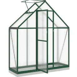 Drivhus^Drivhus med fundamentramme - Vejrbestandig aluminium | Størrelse: 169x58x202 cm | Farve: Grøn