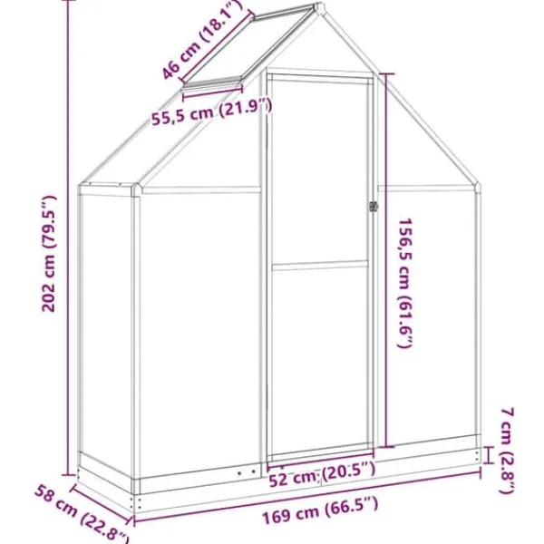 Drivhus^Drivhus med fundamentramme - Vejrbestandig aluminium | Størrelse: 169x58x202 cm | Farve: Grøn