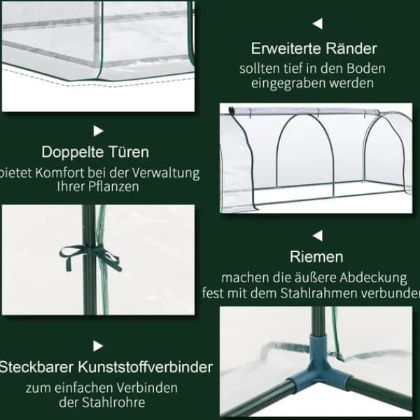 Hot Drivhus 250x100x80 cm, stål/PVC, med dør – drivbænk til planteopdræt Drivhus