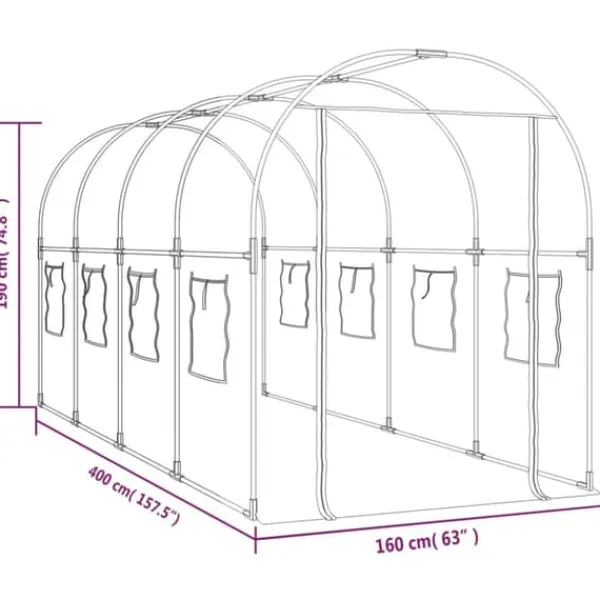 Drivhus^Drivhuse - Living drivhus 160x400x190 cm PVC og pulverlakeret stål transparent