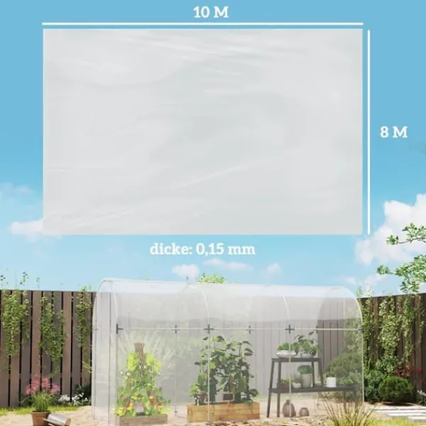 Drivhusfolie 8x10 m, vandtæt med UV-beskyttelse, ekstra tyk, transparent Drivhus