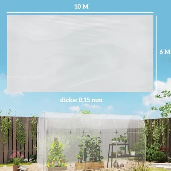 Drivhus^Drivhusfolie 6x10 m, vandtæt med UV-beskyttelse, ekstra tyk, transparent