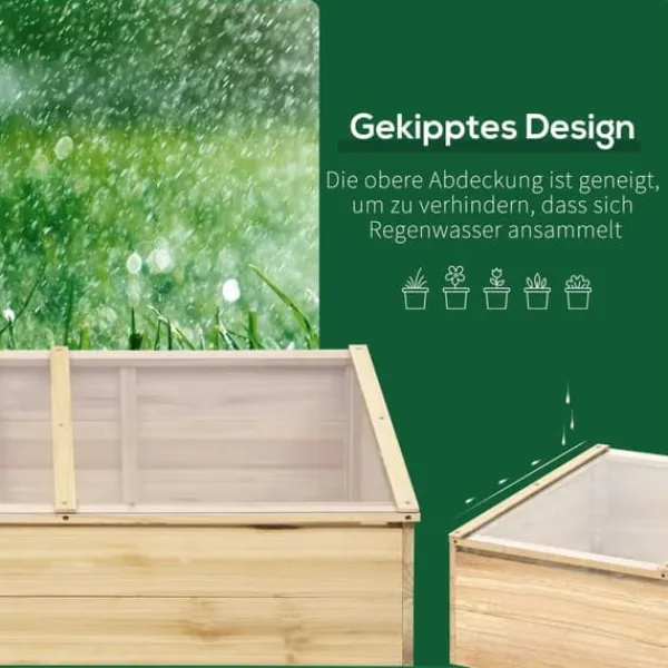 Plantningsbænke^Drivhusplantningssystem, Naturligt Fyrretræ, 100 cm Længde, 50 cm Bredde, 35 cm Højde, Skrå Tag