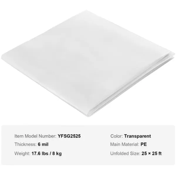 Hot Drivhusplastfolie 25 x 25 fod, 6 Mil tykkelse. Klar polyethylenfilm, UV-bestandig i 4 år - perfekt til havearbejde og landbrug. Drivhus