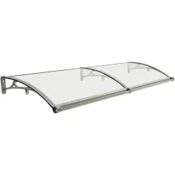 Skure, Garager & Carports^Dørmarkise & Døroverdækning - Buet Regnskærm - 200×60 cm - Aluminiumlegering + PVC - Bæreevne 200 kg - −35–120 °C - Klar Plade, Sølvramme