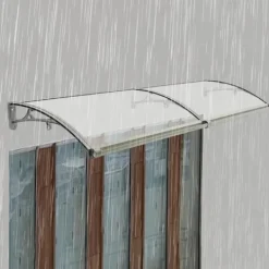 Skure, Garager & Carports^Dørmarkise & Døroverdækning - Buet Regnskærm - 200×60 cm - Aluminiumlegering + PVC - Bæreevne 200 kg - −35–120 °C - Klar Plade, Sølvramme