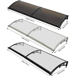 Skure, Garager & Carports^Dørmarkise & Døroverdækning - Buet Regnskærm - 200×60 cm - Aluminiumlegering + PVC - Bæreevne 200 kg - −35–120 °C - Klar Plade, Sølvramme