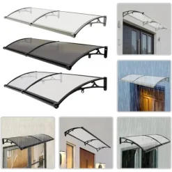 Skure, Garager & Carports^Dørmarkise & Døroverdækning - Buet Regnskærm - 200×60 cm - Aluminiumlegering + PVC - Bæreevne 200 kg - −35–120 °C - Klar Plade, Sølvramme