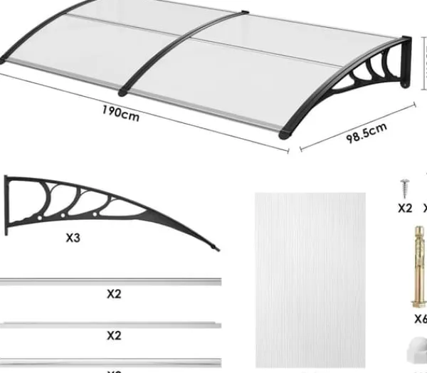 Buer, Spalier, Lysthuse Uden Tag^Dørtag - Udendørs markise til dør/vindue - Størrelse 190 x 98,5 cm - Aluminiumsramme - PU-belagt polyester - Vandtæt og UV-beskyttelse - Buet design | CDON