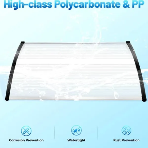 Hot Dørtag/Entrétag - Væghængt Overdækning - Rektangulær Bue - Polycarbonatplade - PP-ramme - Regn- og sneskærm - Klar & Sort Skure, Garager & Carports