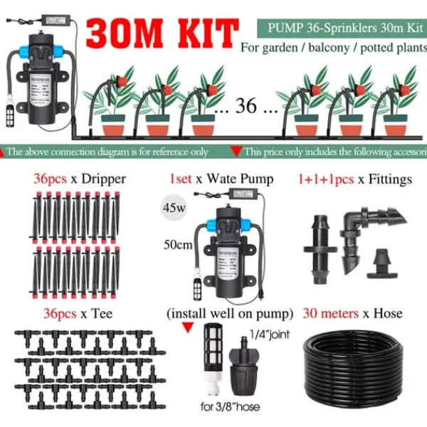 Vanding^Dryp Irrigationsystem, Automatisk Vandingssæt, Justerbare Dryppere, , K kit