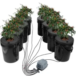 Kit Til Plante- & Urtedyrkning^DWC Hydroponics dyrkessystem, Deep Water Culture, 8 spande med luftpumpe, effektiv vandkultur, let at bruge