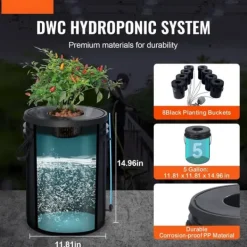 Kit Til Plante- & Urtedyrkning^DWC Hydroponics dyrkessystem, Deep Water Culture, 8 spande med luftpumpe, effektiv vandkultur, let at bruge