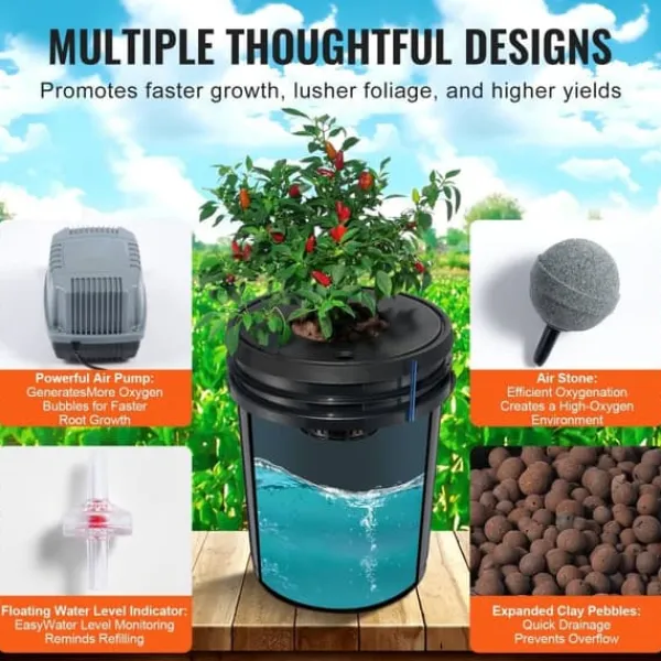Kit Til Plante- & Urtedyrkning^DWC Hydroponics dyrkessystem, Deep Water Culture, 8 spande med luftpumpe, effektiv vandkultur, let at bruge