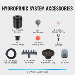 Kit Til Plante- & Urtedyrkning^DWC Hydroponics dyrkessystem, Deep Water Culture, 8 spande med luftpumpe, effektiv vandkultur, let at bruge