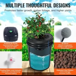Kit Til Plante- & Urtedyrkning^DWC Hydroponics Vækstsystem, Deep Water Culture, 4 Spande med Luftpumpe, Effektiv Vanding, Hurtig Vækst