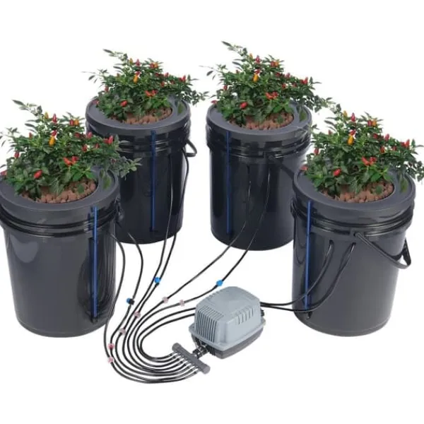 Kit Til Plante- & Urtedyrkning^DWC Hydroponics Vækstsystem, Dybvandskultur med Top Drip, 4 Spande, Effektiv Vækst, Hydroponisk Havearbejde