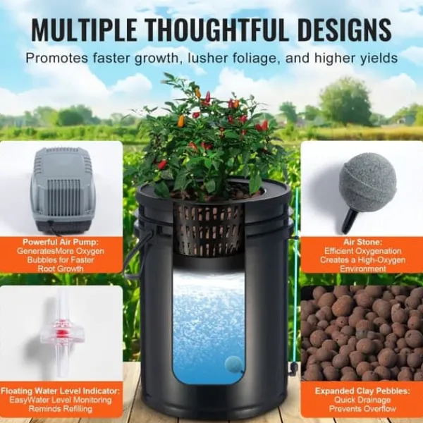 Kit Til Plante- & Urtedyrkning^DWC Hydroponics Vækstsystem, Dybvandskultur med Top Drip, 4 Spande, Effektiv Vækst, Hydroponisk Havearbejde