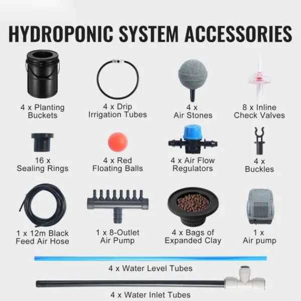 Kit Til Plante- & Urtedyrkning^DWC Hydroponics Vækstsystem, Dybvandskultur med Top Drip, 4 Spande, Effektiv Vækst, Hydroponisk Havearbejde