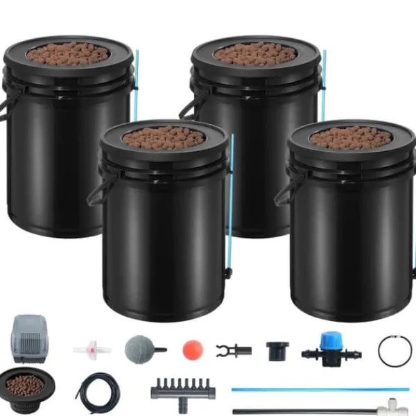Kit Til Plante- & Urtedyrkning^DWC Hydroponics Vækstsystem, Dybvandskultur med Top Drip, 4 Spande, Effektiv Vækst, Hydroponisk Havearbejde