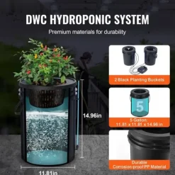 Kit Til Plante- & Urtedyrkning^DWC Hydroponics Vækstsysten, Dybvandskultur med Top Drip, 2 Spande, Effektiv Vanding, Robust Design