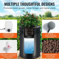 Kit Til Plante- & Urtedyrkning^DWC Hydroponics Vækstsysten, Dybvandskultur med Top Drip, 2 Spande, Effektiv Vanding, Robust Design