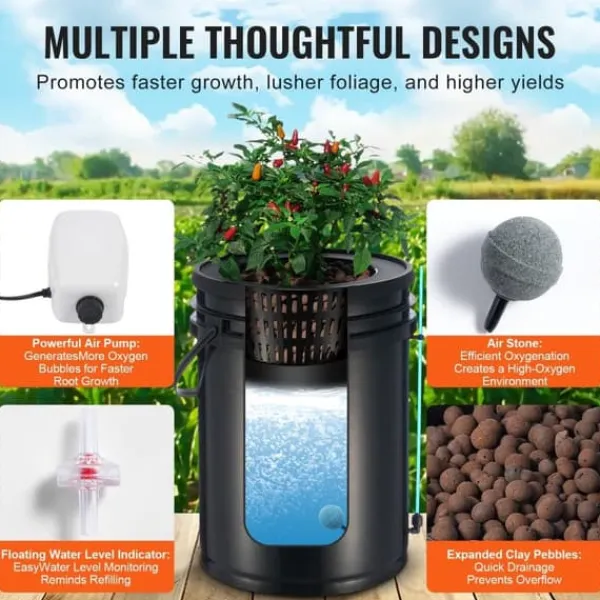 Kit Til Plante- & Urtedyrkning^DWC Hydroponics Vækstsysten, Dybvandskultur med Top Drip, 2 Spande, Effektiv Vanding, Robust Design