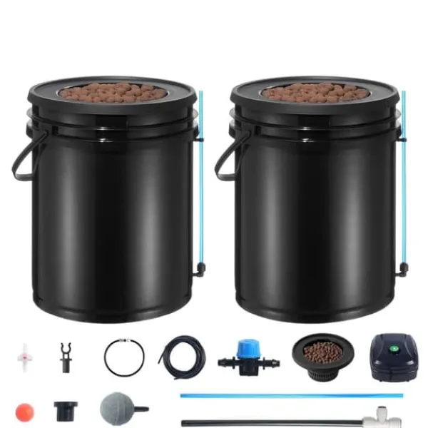 Kit Til Plante- & Urtedyrkning^DWC Hydroponics Vækstsysten, Dybvandskultur med Top Drip, 2 Spande, Effektiv Vanding, Robust Design