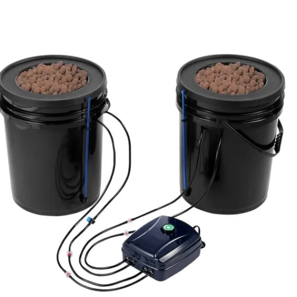 Kit Til Plante- & Urtedyrkning^DWC Hydroponics Vækstsysten, Dybvandskultur med Top Drip, 2 Spande, Effektiv Vanding, Robust Design
