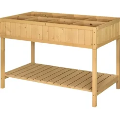 Hot Dyrkningsbord med 8 rum & afløb, hylde, massivt grantræ, 110x46x76 cm Plantningsbænke