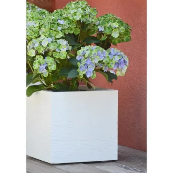 Krukker & Plantebeholdere^EDA PLASTIQUE Graphit Up fyrkantig blomma låda - 21 L - 29,5 x 29,5 x 29,5 cm - Vit cerusie