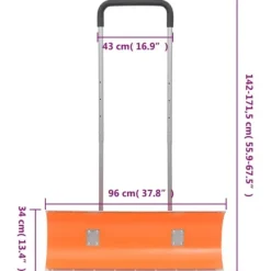 Snerydning^Effektiv sneskovl med justerbart håndtag - Vendbart stålblad | Farve: Orange | Længde: 143-171,5 cm
