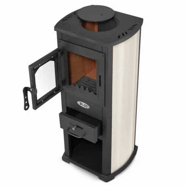 New EKONOMIK LUX Multifunktionel Træbrændeovn - 6,6 kW, Kogeplade, Rød/Beige/Antracit Brændeovne