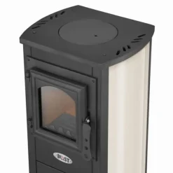 New EKONOMIK LUX Multifunktionel Træbrændeovn - 6,6 kW, Kogeplade, Rød/Beige/Antracit Brændeovne