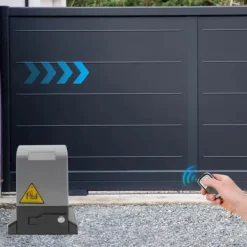 Skure, Garager & Carports^Elektrisk døråbner - Fjernbetjening - 370 W - 220 V 50 Hz - IP44 vandtæt - Til metal- og trædøre - 12 m/min - Grå