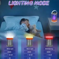 Elektrisk insektdræber, 5W 2000V mygdræber campinglampe, 3 lystilstande UV-myggelampe, IP66 vandtæt myggefælde, USB-myggedræber med rede Insektmiddel & Dyreafvisende Middel