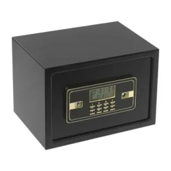 Pengeskabe^Elektronisk pengeskab - 22 L sikkerhedsboks - Alarm - Dobbeltlås - Vægmontering/fritstående - LED-display - Aftagelig hylde - Sort