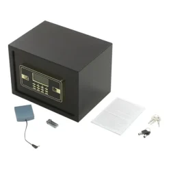 Pengeskabe^Elektronisk pengeskab - 22 L sikkerhedsboks - Alarm - Dobbeltlås - Vægmontering/fritstående - LED-display - Aftagelig hylde - Sort