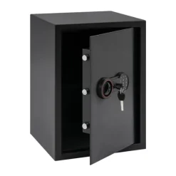 Pengeskabe^Elektronisk pengeskab - Sikkerhedsskab - Kode + nøgle - 2 hylder - Stål med rustbeskyttelse - Vægmonteret eller fritstående - Sort
