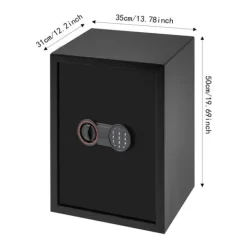 Pengeskabe^Elektronisk pengeskab - Sikkerhedsskab - Kode + nøgle - 2 hylder - Stål med rustbeskyttelse - Vægmonteret eller fritstående - Sort