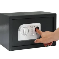 Pengeskabe^Elektronisk pengeskab i stål - Sikkerhed med lås | Farve: Mørkegrå | Størrelse: 20x31x20 cm