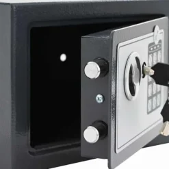 Pengeskabe^Elektronisk pengeskab med lås - Sikker opbevaring | Farve: Mørkegrå | Størrelse: 23x17x17 cm