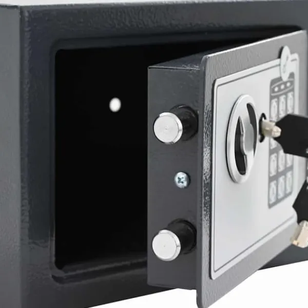 Pengeskabe^Elektronisk pengeskab med lås - Sikker opbevaring | Farve: Mørkegrå | Størrelse: 23x17x17 cm