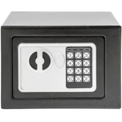 Pengeskabe^Elektronisk pengeskab 17x23x17cm + nøgle + 4 batterier - sort