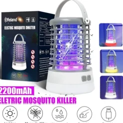 Insektmiddel & Dyreafvisende Middel^Elfeland 500-1000V Power Grid LED Elektrisk Mosquito Killer Light med UV-lys Myggefælde Udendørs IP65 Vandtæt USB Genopladelig (Grå / sort)