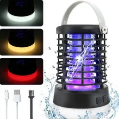 Insektmiddel & Dyreafvisende Middel^Elfeland 500-1000V Power Grid LED Elektrisk Mosquito Killer Light med UV-lys Myggefælde Udendørs IP65 Vandtæt USB Genopladelig （Grå / sort）