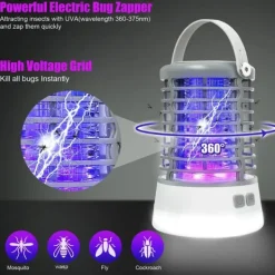 Insektmiddel & Dyreafvisende Middel^Elfeland 500-1000V Power Grid LED Elektrisk Mosquito Killer Light med UV-lys Myggefælde Udendørs IP65 Vandtæt USB Genopladelig (Grå / sort)