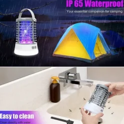Insektmiddel & Dyreafvisende Middel^Elfeland 500-1000V Power Grid LED Elektrisk Mosquito Killer Light med UV-lys Myggefælde Udendørs IP65 Vandtæt USB Genopladelig (Grå / sort)