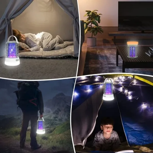 Insektmiddel & Dyreafvisende Middel^Elfeland 500-1000V Power Grid LED Elektrisk Mosquito Killer Light med UV-lys Myggefælde Udendørs IP65 Vandtæt USB Genopladelig (Grå / sort)