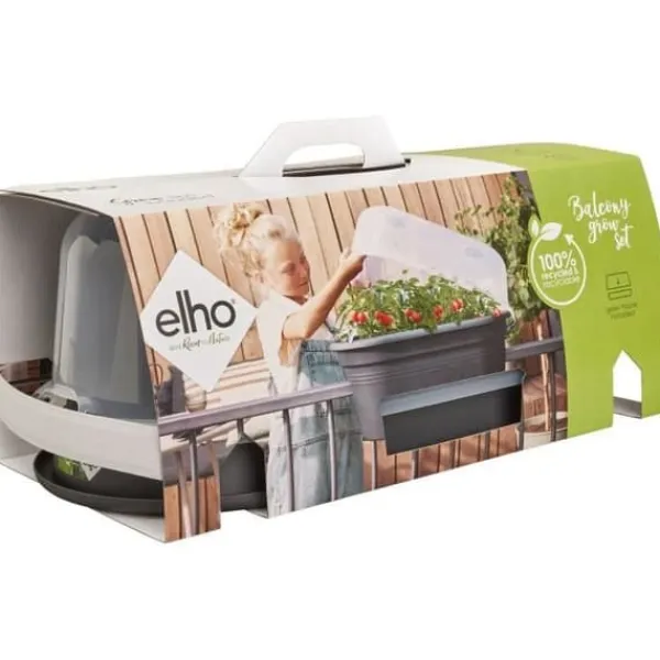ELHO - Gb Balconniere Set De Cult 55 - Living Black - L 55 x B 28,5 x H 25 cm - Balkong - 100% återvunnet Kit Til Plante- & Urtedyrkning